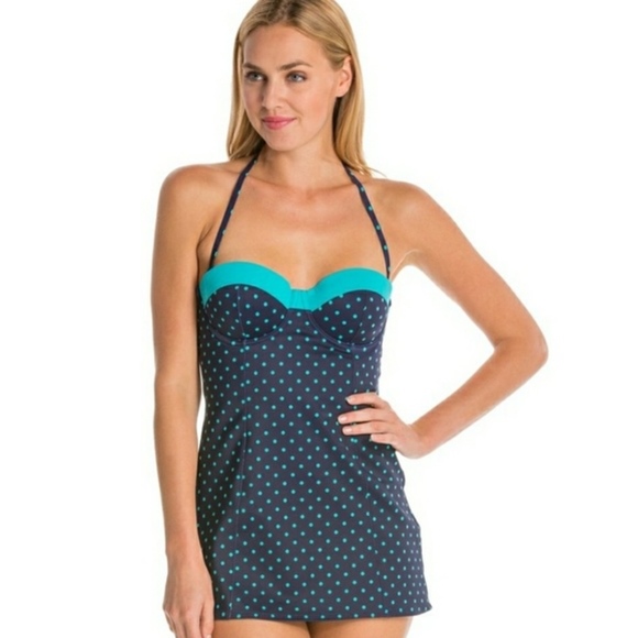 Spanx 2697 RETRO DRESSKINI TANKINI SWIMSUIT sz 14 NWT BLACK POLKA DOT